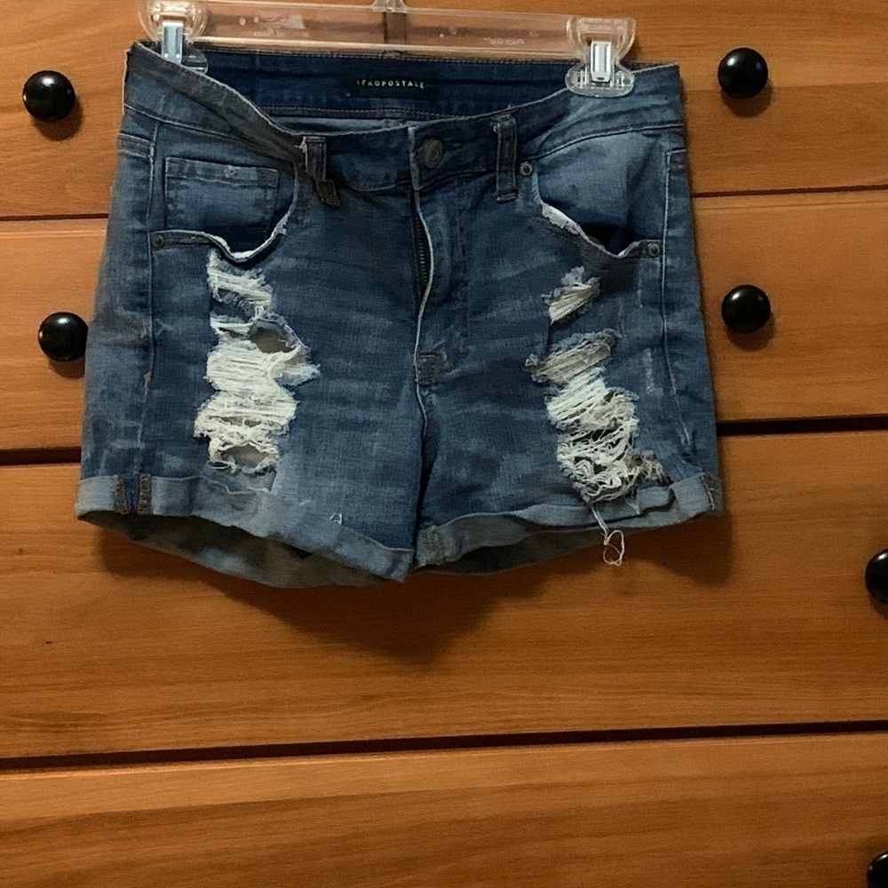 Aeropostle high waist denim midi shorts distressed size6 #indiesleeze